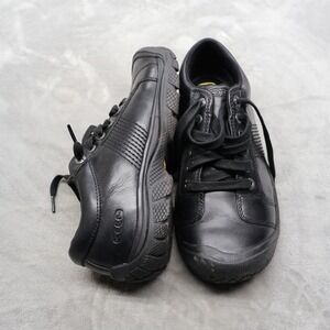 Keen Mens 9.5M Work Shoes Black Leather PTC Oxford Cushioned Slip Resistant